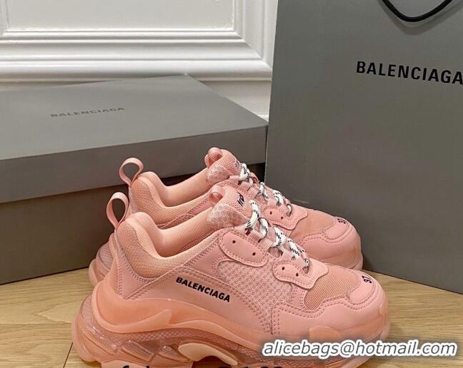 Luxury Balenciaga Triple S Clear Sole Trainers Sneakers in Leather and Mesh Light Pink 0223020