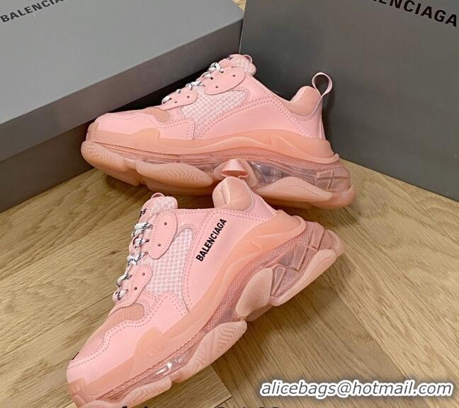 Luxury Balenciaga Triple S Clear Sole Trainers Sneakers in Leather and Mesh Light Pink 0223020