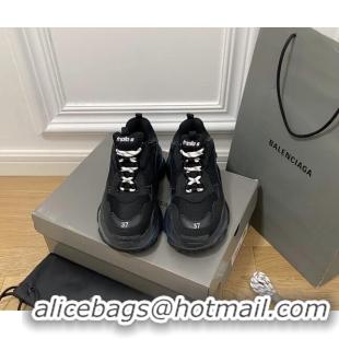 Sophisticated Balenciaga Triple S Clear Sole Trainers Sneakers in Leather and Mesh Black/Blue 223021