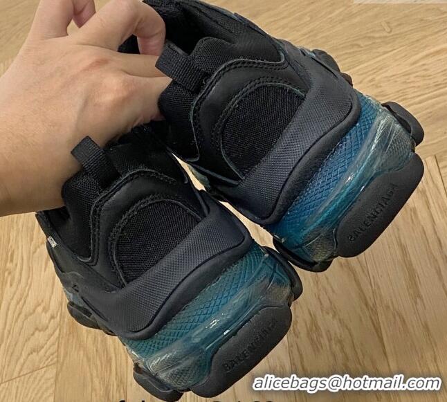 Sophisticated Balenciaga Triple S Clear Sole Trainers Sneakers in Leather and Mesh Black/Blue 223021