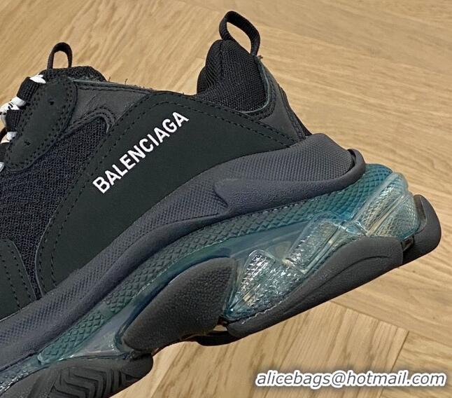 Sophisticated Balenciaga Triple S Clear Sole Trainers Sneakers in Leather and Mesh Black/Blue 223021