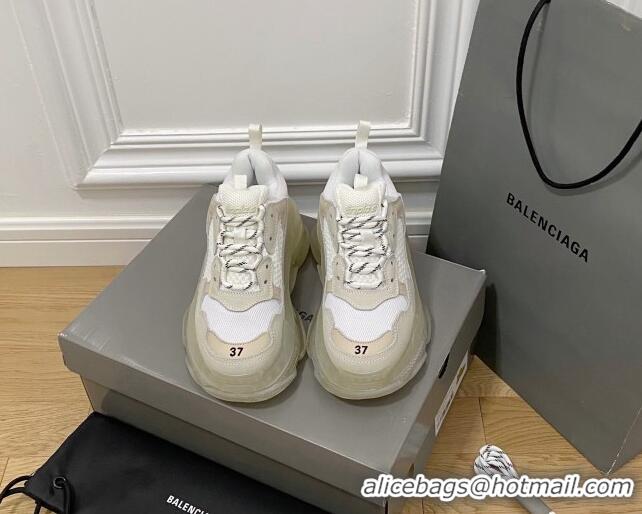 Charming Balenciaga Triple S Clear Sole Trainers Sneakers in Leather and Mesh White 223022