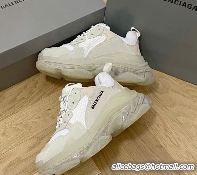 Charming Balenciaga Triple S Clear Sole Trainers Sneakers in Leather and Mesh White 223022