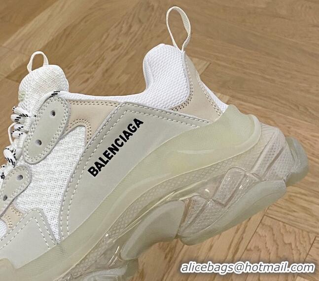 Charming Balenciaga Triple S Clear Sole Trainers Sneakers in Leather and Mesh White 223022