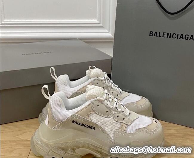 Charming Balenciaga Triple S Clear Sole Trainers Sneakers in Leather and Mesh White 223022