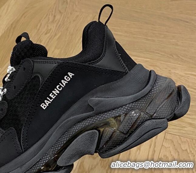 Top Design Balenciaga Triple S Clear Sole Trainers Sneakers in Leather and Mesh Black 0223023