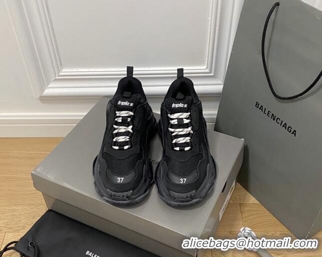 Top Design Balenciaga Triple S Clear Sole Trainers Sneakers in Leather and Mesh Black 0223023