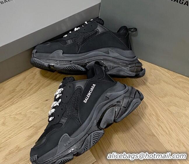 Top Design Balenciaga Triple S Clear Sole Trainers Sneakers in Leather and Mesh Black 0223023