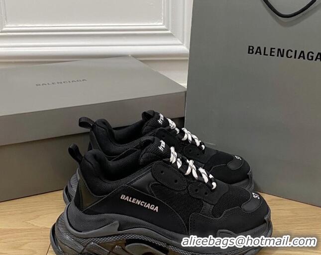 Top Design Balenciaga Triple S Clear Sole Trainers Sneakers in Leather and Mesh Black 0223023