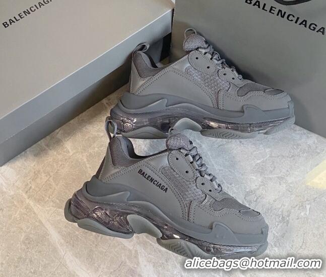 Trendy Design Balenciaga Triple S Clear Sole Trainers Sneakers in Leather and Mesh Dark Grey 0223024