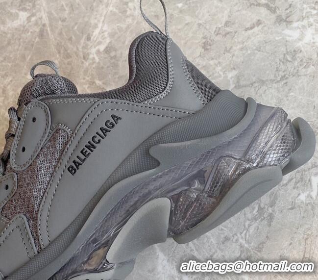 Trendy Design Balenciaga Triple S Clear Sole Trainers Sneakers in Leather and Mesh Dark Grey 0223024