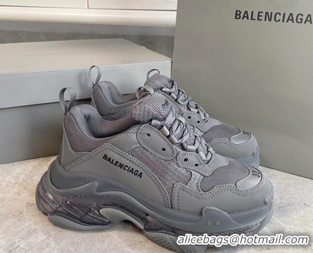 Trendy Design Balenciaga Triple S Clear Sole Trainers Sneakers in Leather and Mesh Dark Grey 0223024