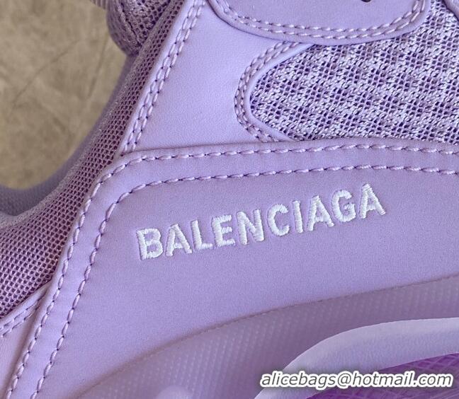 Stylish Balenciaga Triple S Clear Sole Trainers Sneakers in Leather and Mesh Light Purple 0223025