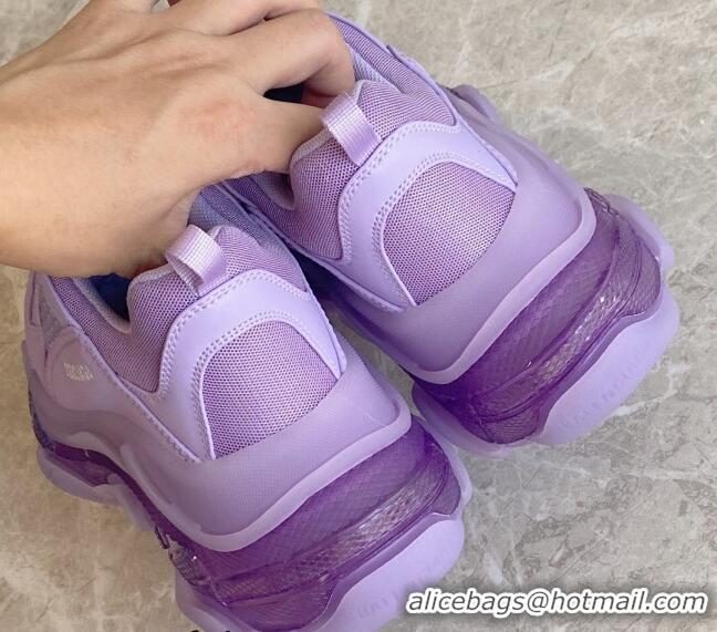 Stylish Balenciaga Triple S Clear Sole Trainers Sneakers in Leather and Mesh Light Purple 0223025