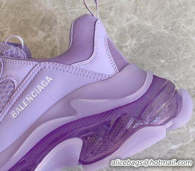 Stylish Balenciaga Triple S Clear Sole Trainers Sneakers in Leather and Mesh Light Purple 0223025