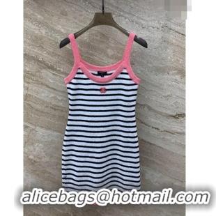 Famous Brand Chanel Knit Dress CH031419 White/Black/Pink 2024