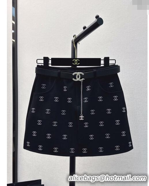 ​New Style Chanel Skirt with Belt CH031423 Black 2024