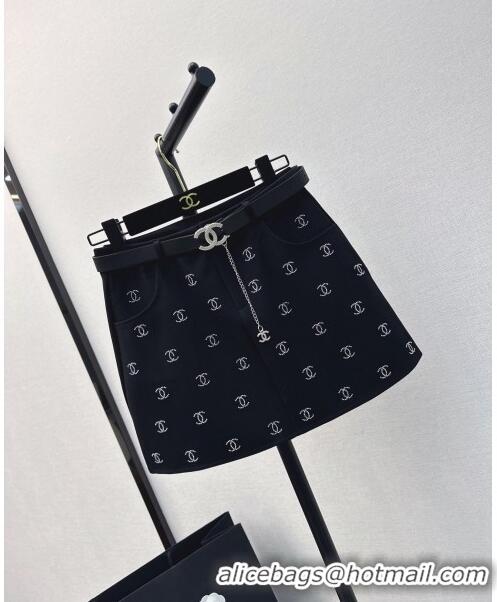 ​New Style Chanel Skirt with Belt CH031423 Black 2024