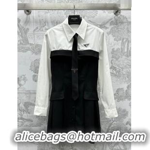 Buy Fashionable Prada Dress with Tie P031306 Black/White 2024