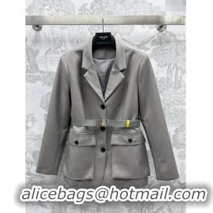 Shop Duplicate Prada Jacket with Belt P031307 Grey 2024