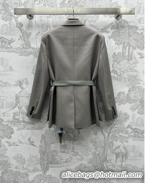 Shop Duplicate Prada Jacket with Belt P031307 Grey 2024