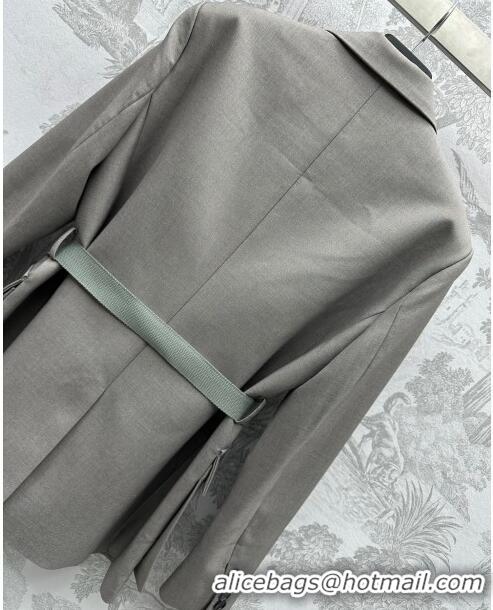 Shop Duplicate Prada Jacket with Belt P031307 Grey 2024