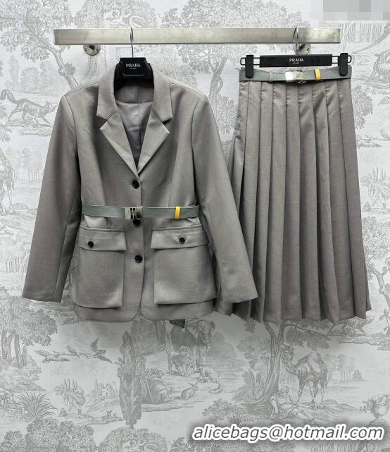 ​Best Price Prada Dress with Belt P031308 Grey 2024