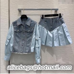 Famous Brand Prada Denim Jacket and Skirt P031322 Blue 2024