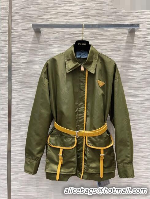 Market Sells Prada Jacket with Belt P031323 Green 2024