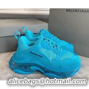 Perfect Balenciaga Triple S Clear Sole Trainers Sneakers in Leather and Mesh Blue 223026