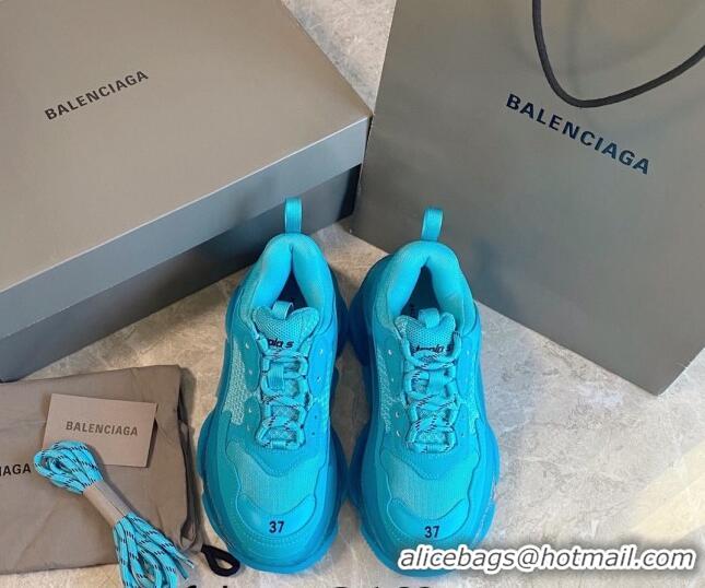 Perfect Balenciaga Triple S Clear Sole Trainers Sneakers in Leather and Mesh Blue 223026