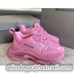 Grade Quality Balenciaga Triple S Clear Sole Trainers Sneakers in Leather and Mesh Pink 0223027