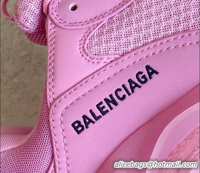 Grade Quality Balenciaga Triple S Clear Sole Trainers Sneakers in Leather and Mesh Pink 0223027