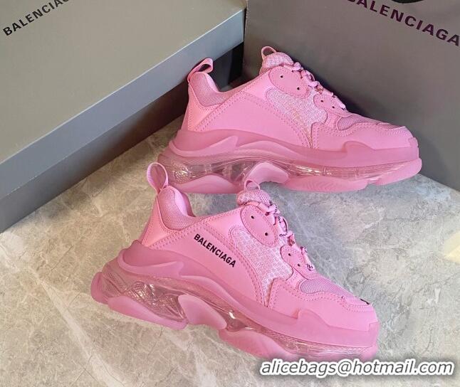 Grade Quality Balenciaga Triple S Clear Sole Trainers Sneakers in Leather and Mesh Pink 0223027