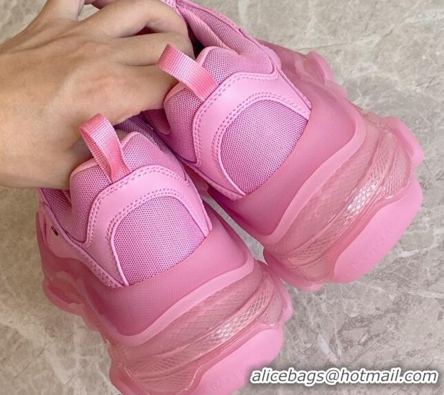 Grade Quality Balenciaga Triple S Clear Sole Trainers Sneakers in Leather and Mesh Pink 0223027