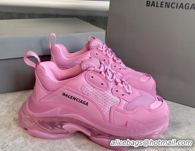 Grade Quality Balenciaga Triple S Clear Sole Trainers Sneakers in Leather and Mesh Pink 0223027