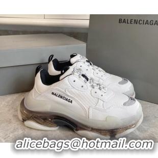 Pretty Style Balenciaga Triple S Clear Sole Trainers Sneakers in Leather and Mesh White/Grey 0223028