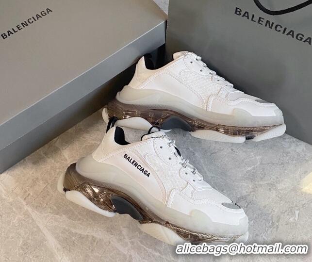 Pretty Style Balenciaga Triple S Clear Sole Trainers Sneakers in Leather and Mesh White/Grey 0223028