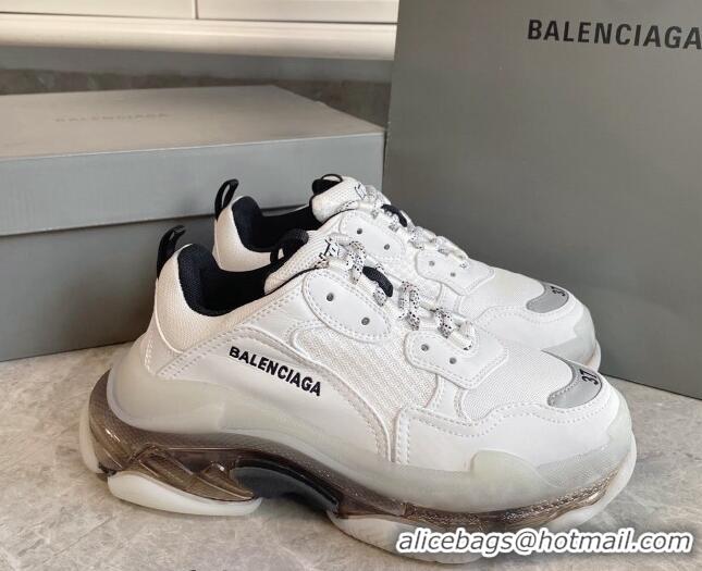 Pretty Style Balenciaga Triple S Clear Sole Trainers Sneakers in Leather and Mesh White/Grey 0223028