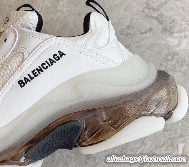 Pretty Style Balenciaga Triple S Clear Sole Trainers Sneakers in Leather and Mesh White/Grey 0223028