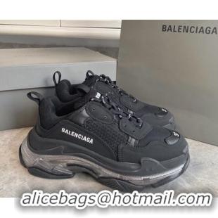 Popular Style Balenciaga Triple S Clear Sole Trainers Sneakers in Suede and Mesh Black/Silver 223029