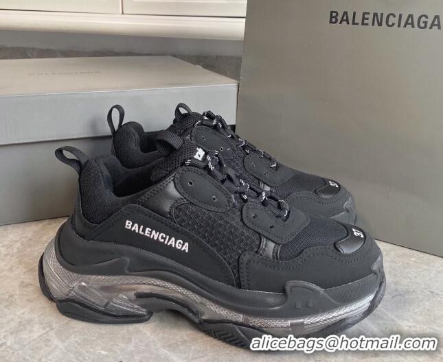 Popular Style Balenciaga Triple S Clear Sole Trainers Sneakers in Suede and Mesh Black/Silver 223029