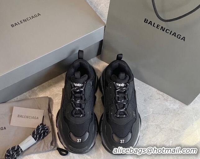 Popular Style Balenciaga Triple S Clear Sole Trainers Sneakers in Suede and Mesh Black/Silver 223029