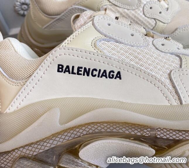 Best Price Balenciaga Triple S Clear Sole Trainers Sneakers in Leather and Mesh Beige 0223030