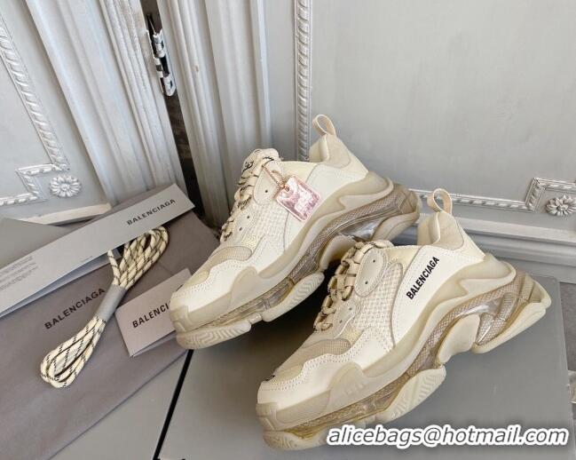 Best Price Balenciaga Triple S Clear Sole Trainers Sneakers in Leather and Mesh Beige 0223030