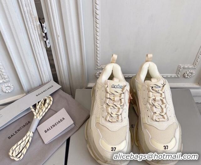 Best Price Balenciaga Triple S Clear Sole Trainers Sneakers in Leather and Mesh Beige 0223030