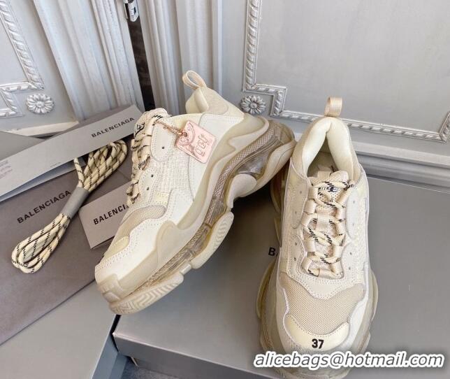 Best Price Balenciaga Triple S Clear Sole Trainers Sneakers in Leather and Mesh Beige 0223030