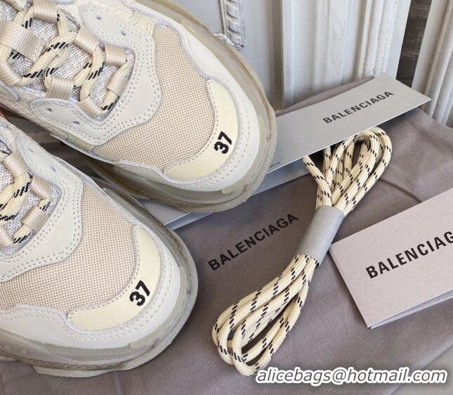 Best Price Balenciaga Triple S Clear Sole Trainers Sneakers in Leather and Mesh Beige 0223030