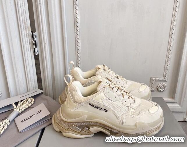 Best Price Balenciaga Triple S Clear Sole Trainers Sneakers in Leather and Mesh Beige 0223030