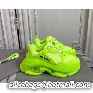 Good Quality Balenciaga Triple S Clear Sole Trainers Sneakers in Leather and Mesh Neon Green 223031